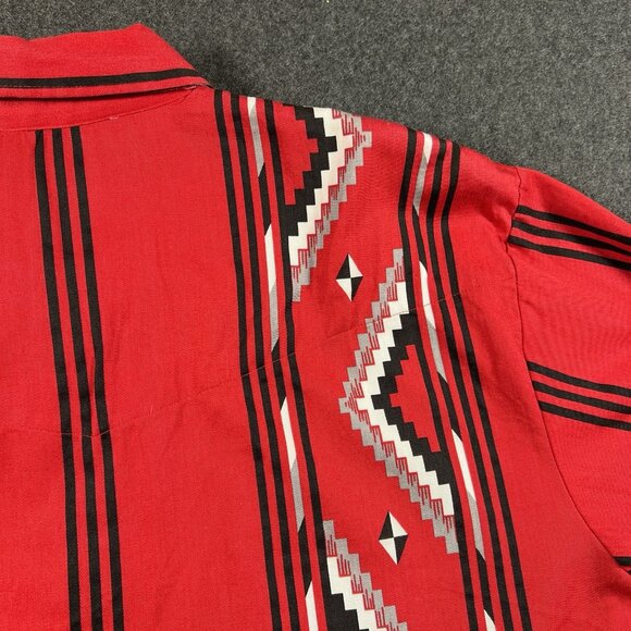 Roper Border Western VTG 90s Shirt Red & Black Aztec Striped Mens XL USA - Picture 13 of 16